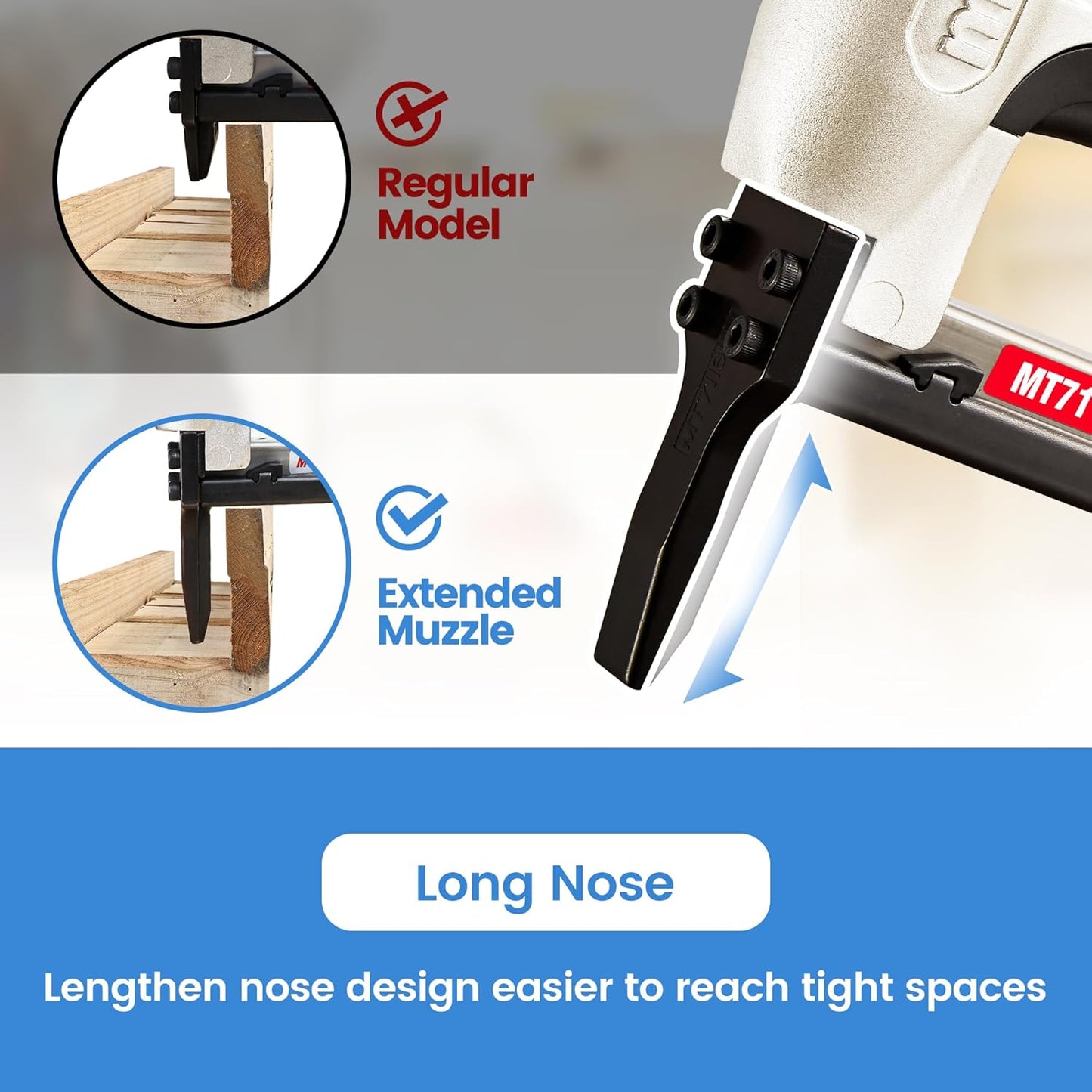 Meite 22 Gauge Staple Gun - Long Nose - for Upholstery, Permanent lighting, or small diy projects