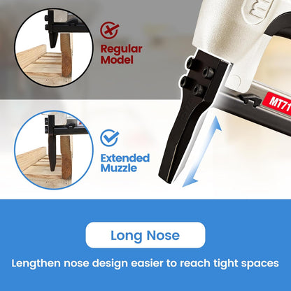 Meite 22 Gauge Staple Gun - Long Nose - for Upholstery, Permanent lighting, or small diy projects