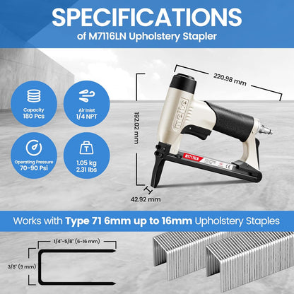 Meite 22 Gauge Staple Gun - Long Nose - for Upholstery, Permanent lighting, or small diy projects